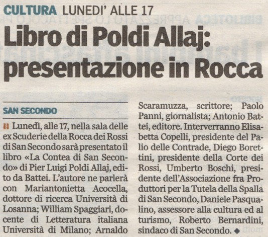 Libro di Poldi Allaj - Presentazione in Rocca