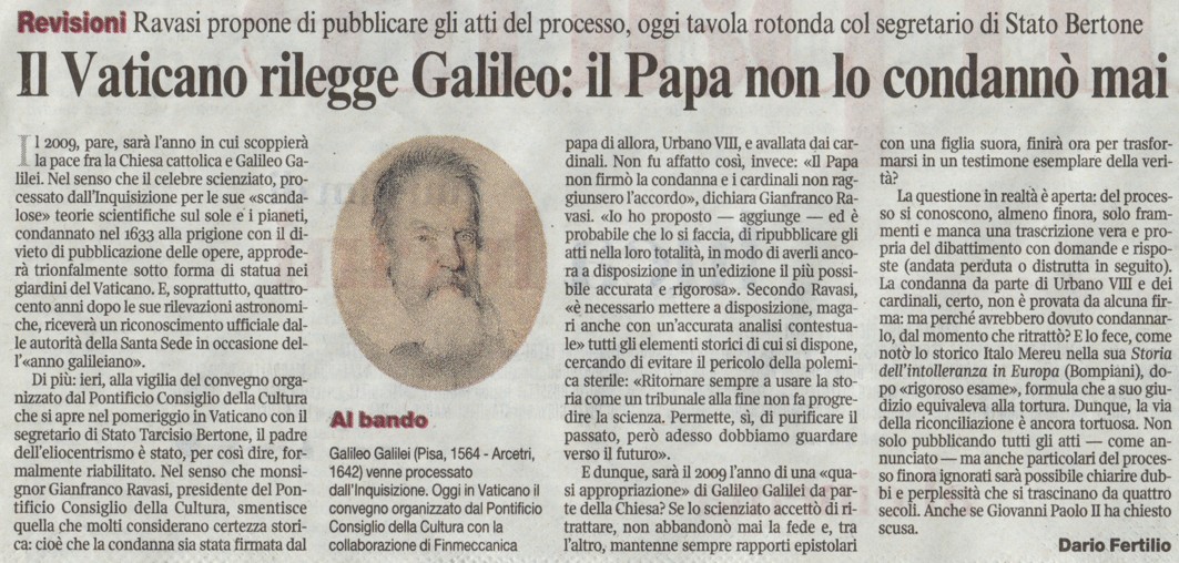 Il Vaticano rilegge Galileo: il Papa non lo condann mai